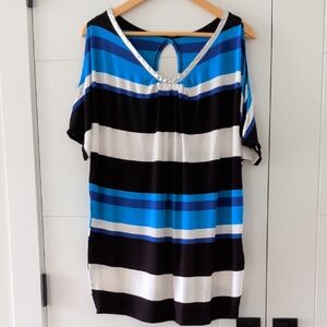 Chic Striped Blue and Black Women's Tunic XL
